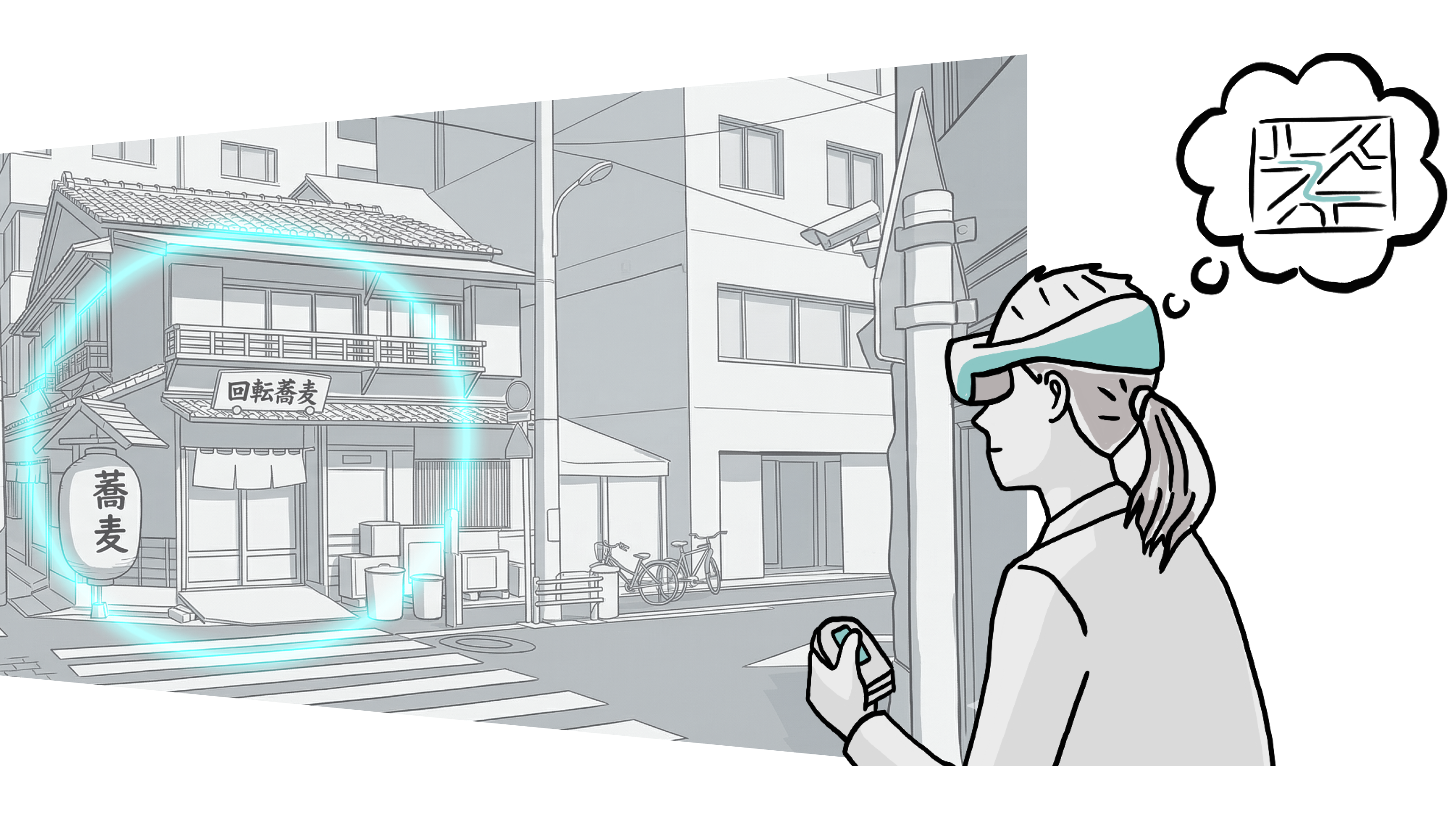 Teaser figure for LandmarkLens: Predicting and Presenting Effective Landmarks for Mixed-Reality Urban Exploration